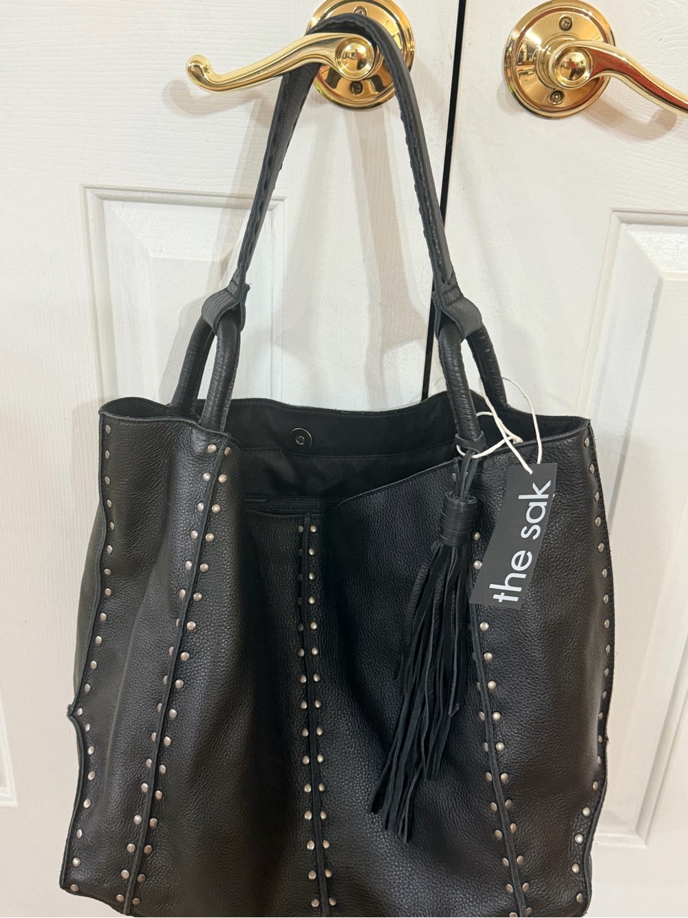The Sak Black Studded Tote with Tassel Accent